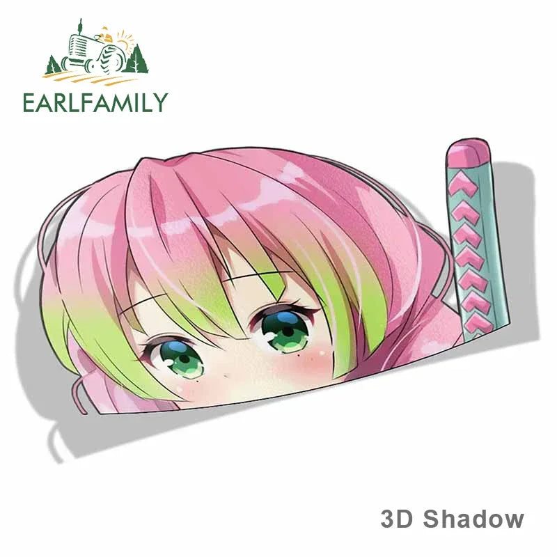 EARLFAMILY 13cm x 8.3cm for Mitsuri Kanroji Peek Anime Big Head Vinyl Cartoon Car Sticker JDM Window Trunk Decal