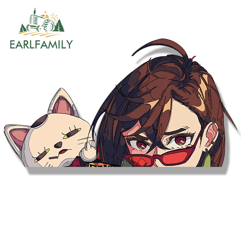 EARLFAMILY Gothic Punk Momo Ayase Fanart Car Sticker Hot Anime Turbo Granny Cat Decal JDM Graffiti Helmet Peek Stickers Car Wrap