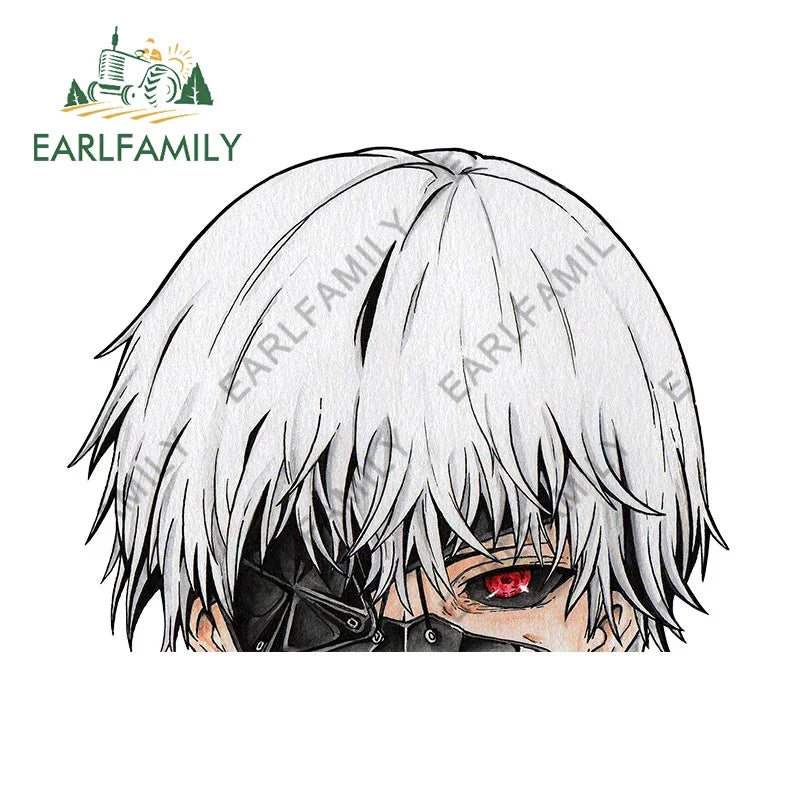 EARLFAMILY 13cm x 9cm Cartoon Kaneki Ken Peeker Car Sticker Chibi Big Head Decal JDM Window Car Bumper Decoration