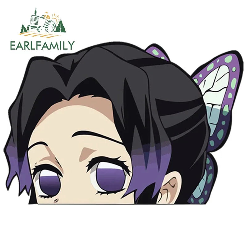 EARLFAMILY 13cm x 6cm Butterfly Dance Peeker Kochou Shinobu Car Sticker JDM Car Door Windows Decal Cartoon Car Accessories