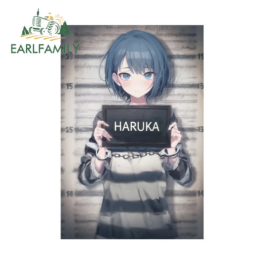 EARLFAMILY 13cm x 8.7cm Haruka Prisoner Car Sticker Cartoon Prison Girl Window Trunk Motorcycle Decal Racing Graffiti Stickers