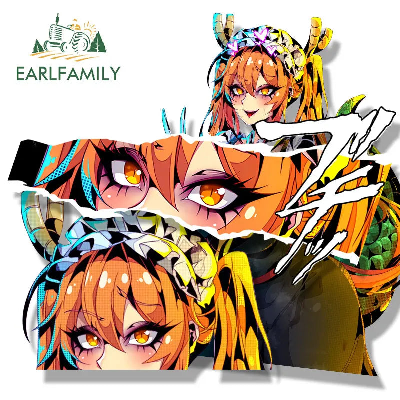EARLFAMILY Ahegao Tohru Fanart Car Sticker Anime Waifu Decal JDM Heart Eyes Peek Girl Stickers Racing Graffiti Car Accessories