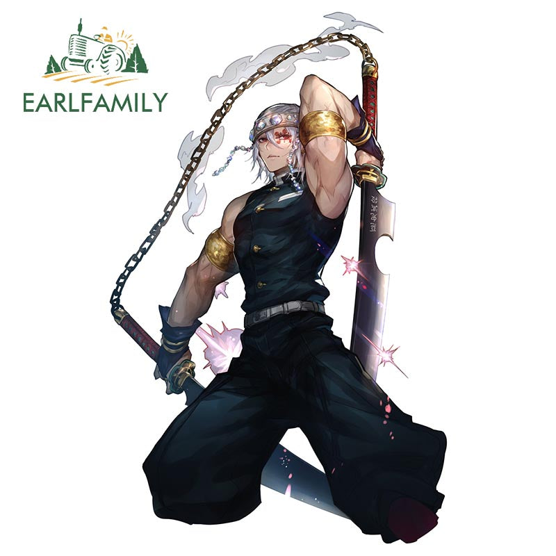 EARLFAMILY Ninja Uzui Tengen Car Sticker Anime Two Sword Style JDM Car Trunk Motorcycle Helmet Decal Vinyl Car Wrap