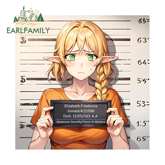 EARLFAMILY 13cm x 9cm Elizabeth Friedonia Prisoner Car Sticker Cartoon Inmate #21098 Maximum Security Prison of Alizthea Decal