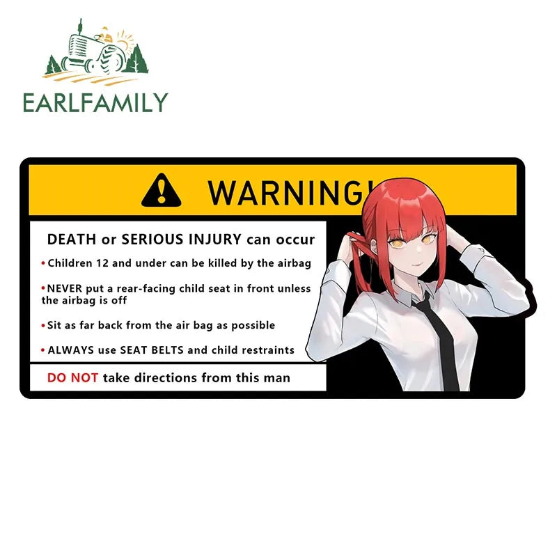 EARLFAMILY Makima Power Car Sticker Warning Decal Cartoon Denji Anime Pochita Vinyl JDM Window Trunk Bumper Sticker