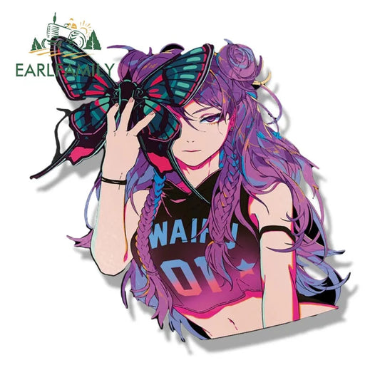 EARLFAMILY Streetwear Kai'Sa Fanart Car Sticker Daughter of the Void Sketch Waifu Decal JDM Gothic Peeker Girl Stickers Car Wrap