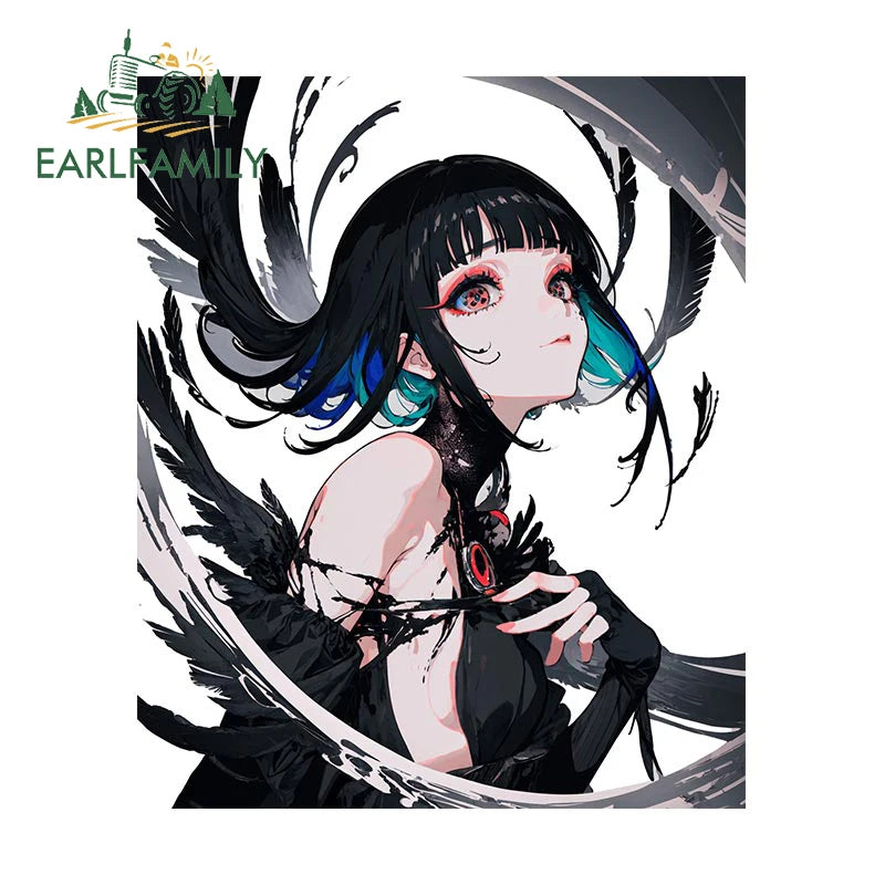 EARLFAMILY Cartoon Lori Fanart Car Sticker Original Peacock Princess Decal Ink Painting Girl Graffiti Window Stickers Car Wrap