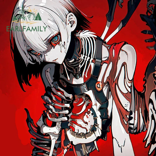 EARLFAMILY Mechanical Skeleton Girl Car Sticker Original Gothic Skull Decal JDM Creative Graffiti Waifu Stickers