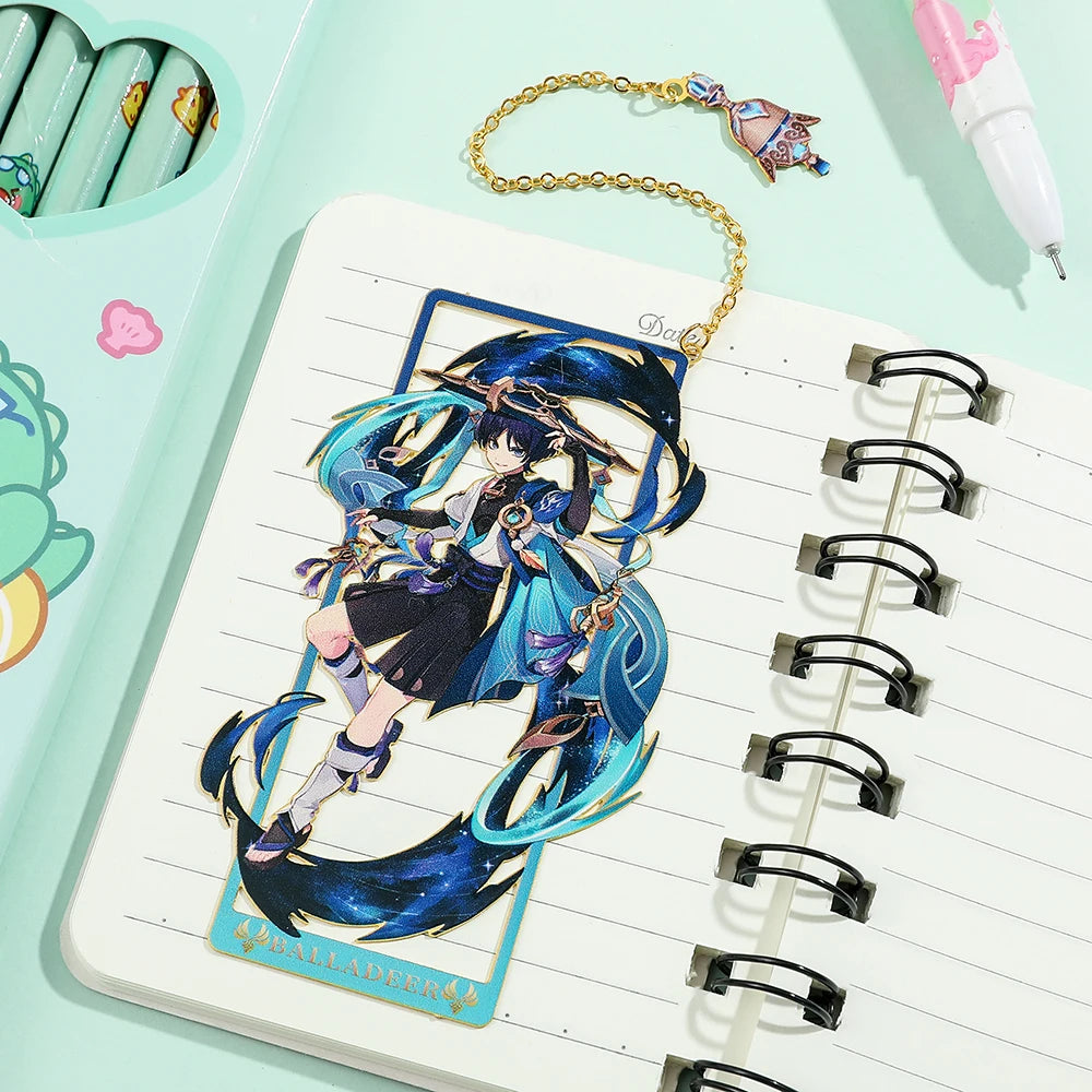 Genshin Impact Metal Bookmark – Elegant Anime Page Marker, Collectible Gift for Book Lovers & Fans