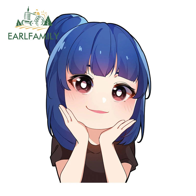 EARLFAMILY 13cm x 10cm Chibi Big Head Girl Car Sticker JDM Original Art Cartoon Decal Vinyl Peek Girl Graffiti Stickers Car Warp
