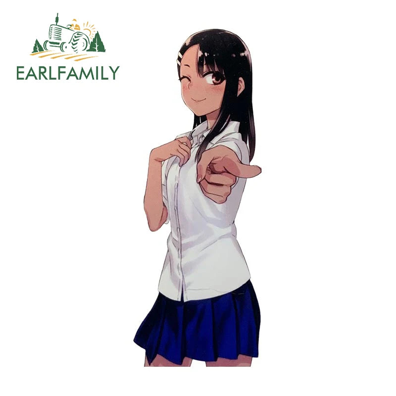 EARLFAMILY Nagatoro Hayase Peeker Car Sticker Anime JDM Rear Windshield Motorcycle Helmet Decal Waterproof Car Accessories