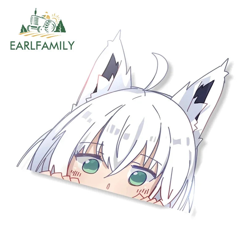 EARLFAMILY 13cm Anime Fubuki Peeker Sticker Big Head Vinyl Cartoon Car Sticker JDM Rear Windshield Trunk Peek Decals Graphics