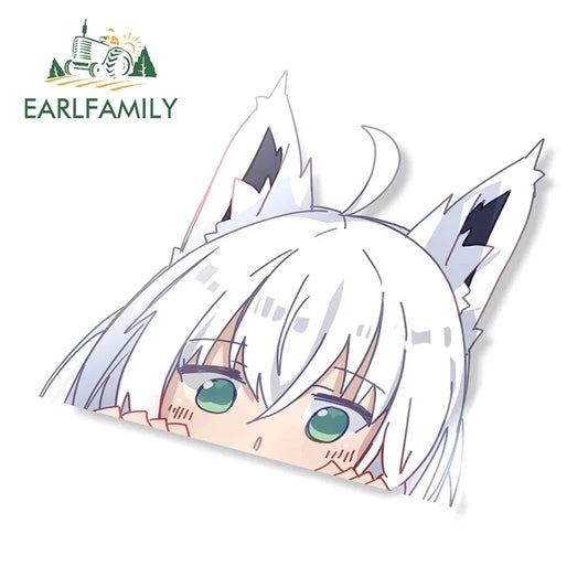EARLFAMILY 13cm Anime Fubuki Peeker Sticker Big Head Vinyl Cartoon Car Sticker JDM Rear Windshield Trunk Peek Decals Graphics