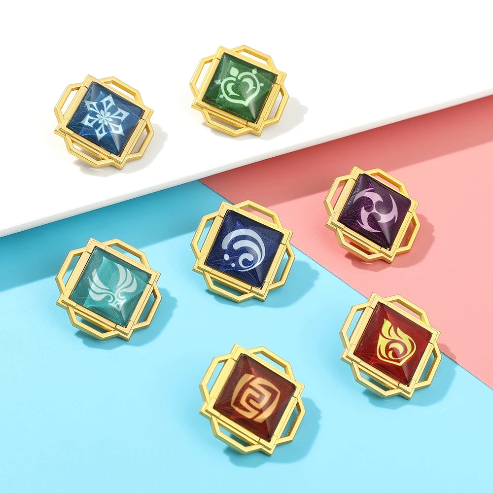 Genshin Impact Brooch – Luminous 7 Element Vision Badge, Metal Anime Pin Prop for Cosplay, Collectible & Gifts