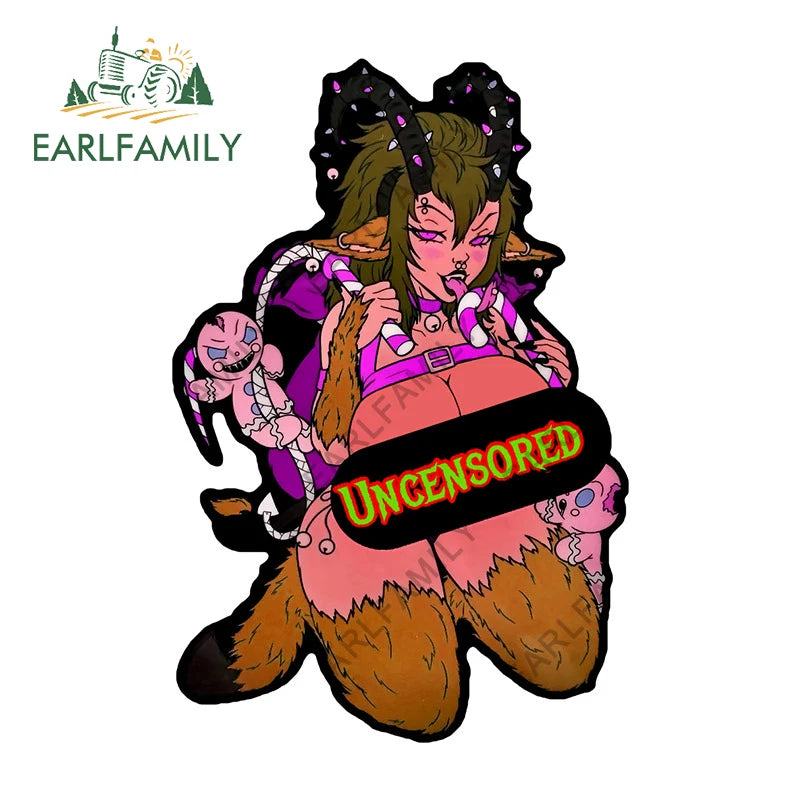 EARLFAMILY 13cm x 9cm Kinky Krampus Car Sticker Window Car Bumper Decal JDM Cartoon Devil Girl Car Styling NSFW Decoration