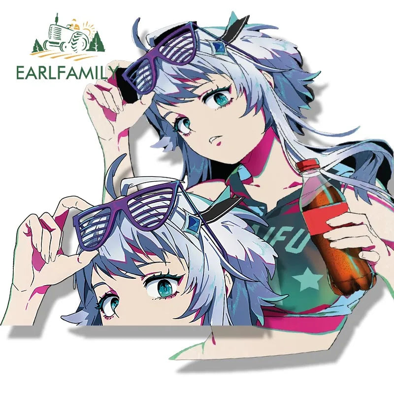 EARLFAMILY Gothic Punk Girl Peek Car Sticker Cartoon Anime Waifu Sketch Fanart Decal JDM Funny Peeker Stickers Car Graphics