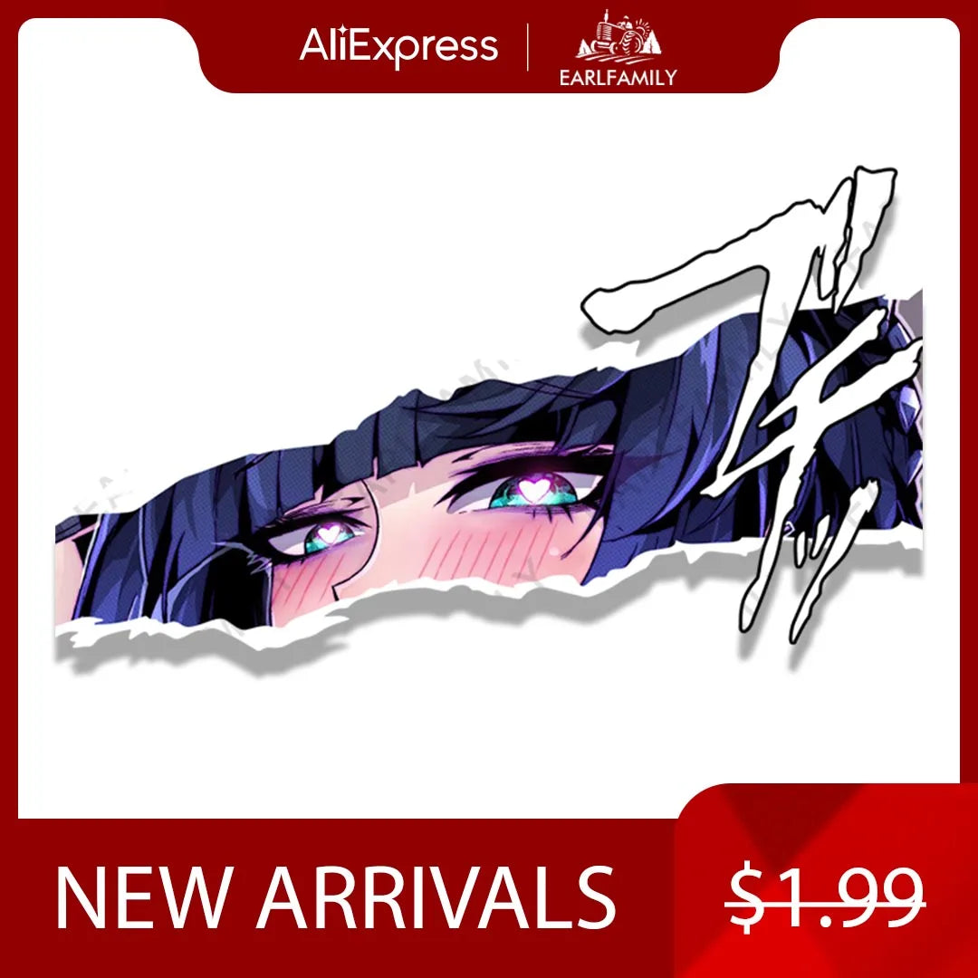 EARLFAMILY Ahegao Yelan Fanart Car Sticker Anime Genshin Impact Waifu Heart Eyes Decal JDM Cartoon Peeker Girl Graffiti Stickers