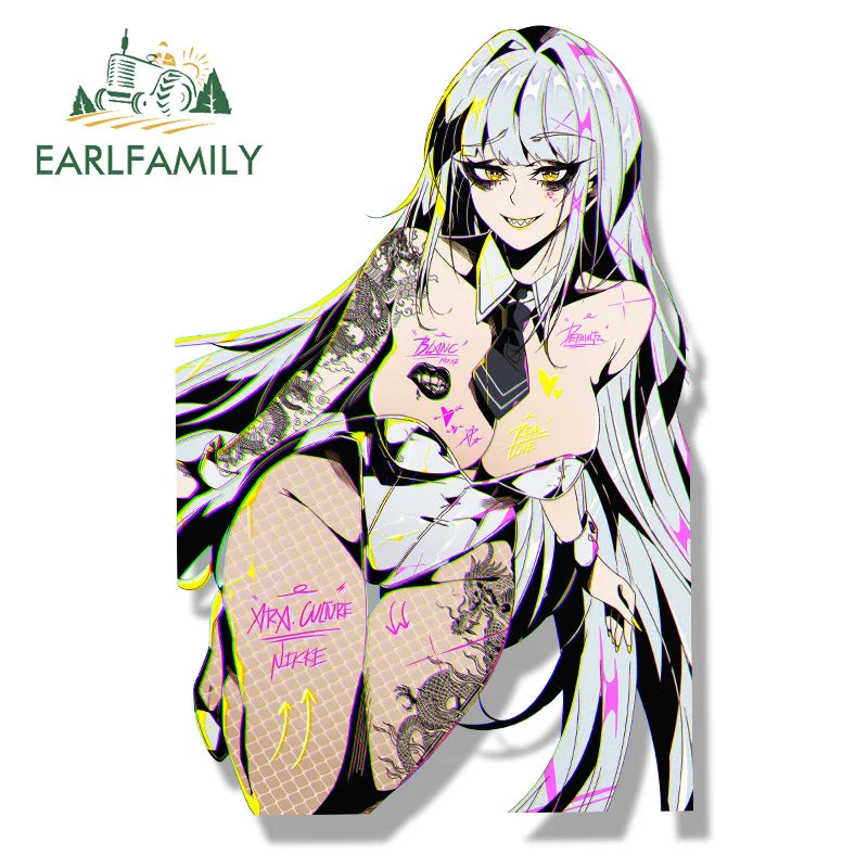 EARLFAMILY Bunny Blanc Fanart Car Sticker Hot Anime Nikke Waifu Decal JDM Gothic Girl Graffiti Cartoon Peeker NSFW Stickers