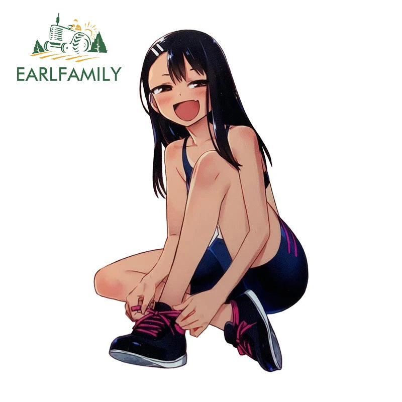 EARLFAMILY Nagatoro Hayase Cosplay Car Sticker Miss Nagatoro Sexy Uniform Decal Rear Windshield Trunk Motorcycle Helmet Stickers