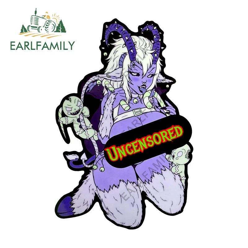 EARLFAMILY 13cm x 9cm Kinky Krampus Car Sticker Window Car Bumper Decal JDM Cartoon Devil Girl Car Styling NSFW Decoration