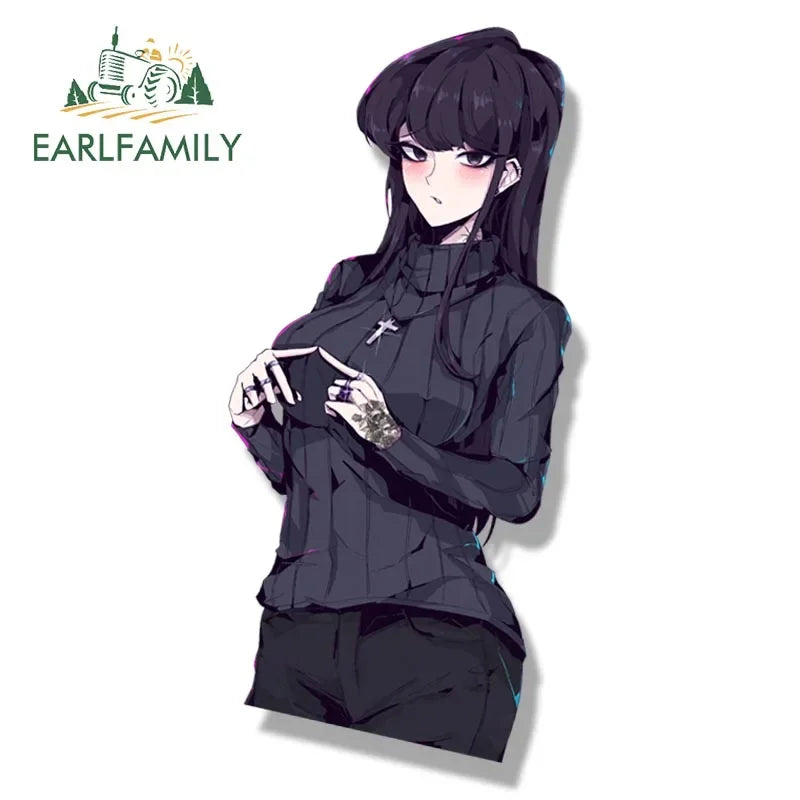 EARLFAMILY Gothic Komi-san Fanart Car Sticker Anime Sketch Waifu Decal JDM Cartoon Graffiti Peek Stickers Car Accessories