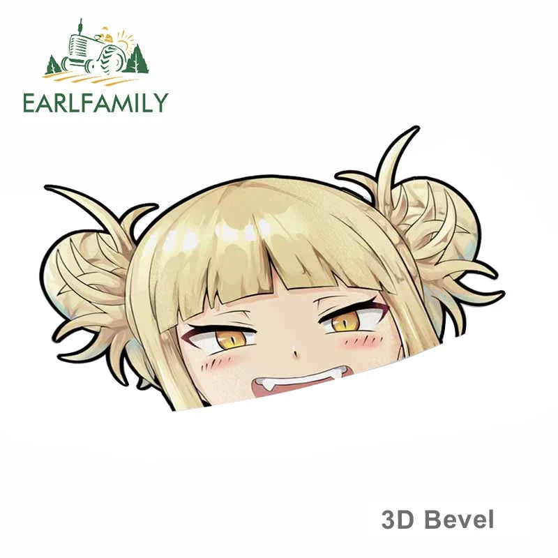 EARLFAMILY Cartoon Car Sticker for Himiko Toga Peeker Peek Anime Vinyl Stickers JDM Window Trunk Bumper Decal