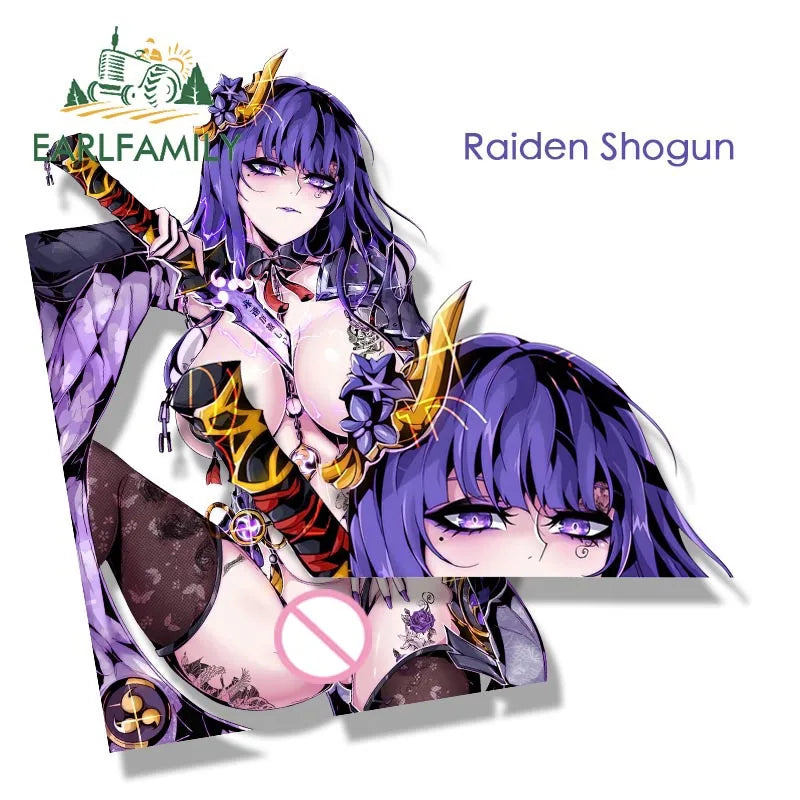 EARLFAMILY Raiden Shogun of The Street Tattoo Car Sticker Anime Genshin Impact Fanart Peek Decal JDM Cartoon Waifu Stickers