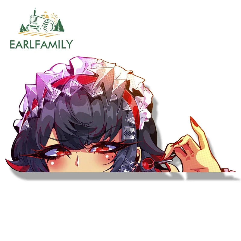 EARLFAMILY Ahegao Gyaru Ellen Joe Fanart Car Sticker Zenless Zone Zero Chibi Big Head Waifu Decal Cartoon Peek Girl Slap Sticker