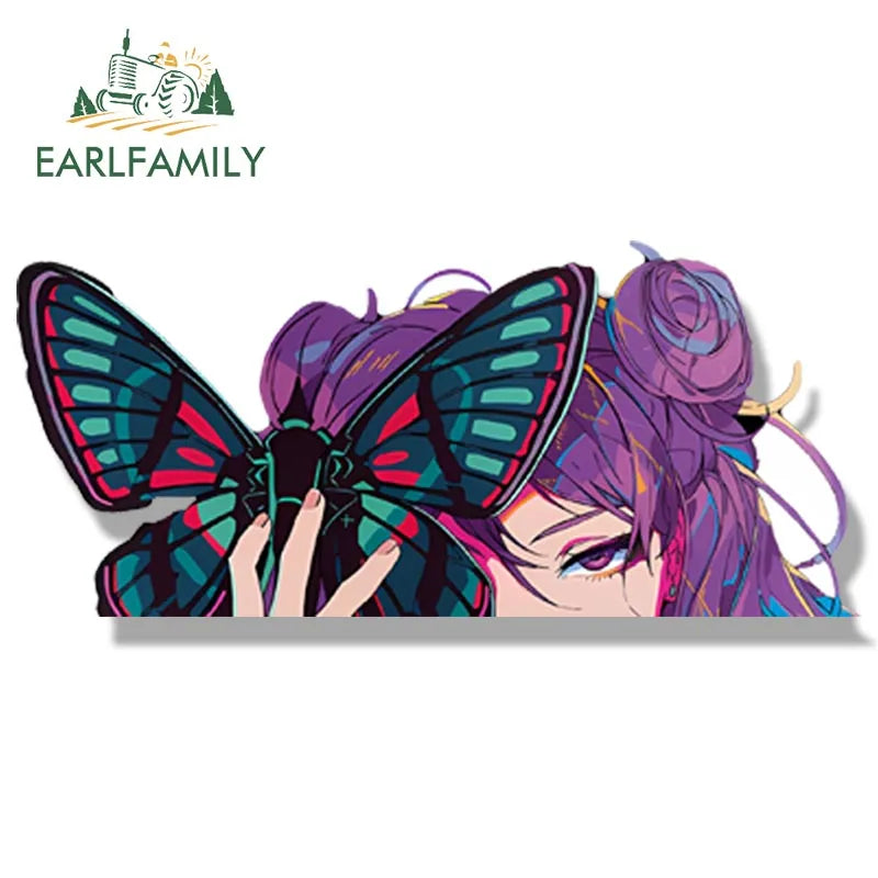 EARLFAMILY Streetwear Kai'Sa Fanart Car Sticker Daughter of the Void Sketch Waifu Decal JDM Gothic Peeker Girl Stickers Car Wrap