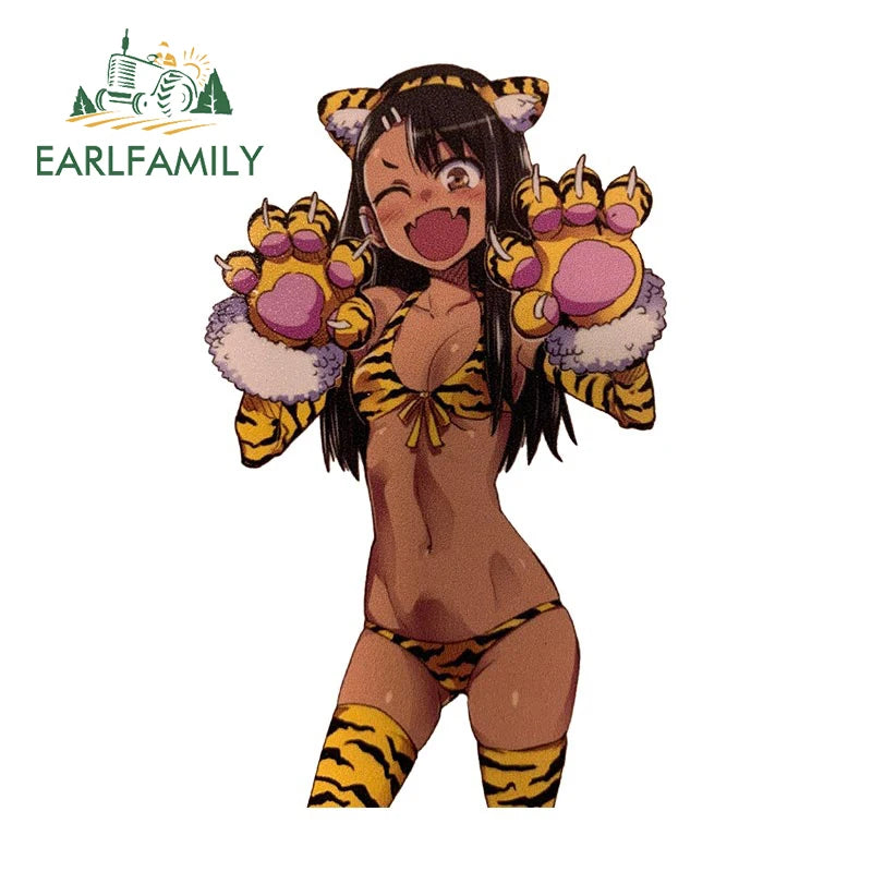EARLFAMILY Nagatoro Hayase Cosplay Car Sticker Miss Nagatoro Sexy Uniform Decal Rear Windshield Trunk Motorcycle Helmet Stickers
