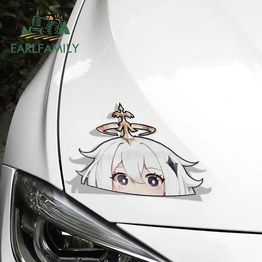 EARLFAMILY Genshin Impact Paimon Peeker Peek Anime Vinyl Car Stickers JDM Window Trunk Bumper Car Accessories