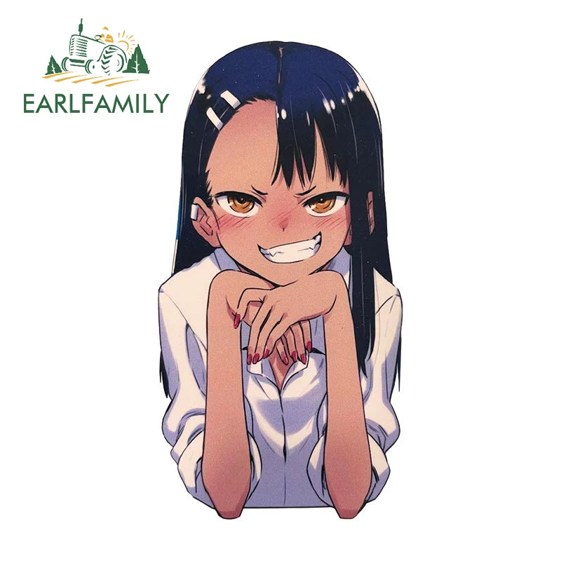 EARLFAMILY Nagatoro Hayase Peeker Car Sticker Anime JDM Rear Windshield Motorcycle Helmet Decal Waterproof Car Accessories