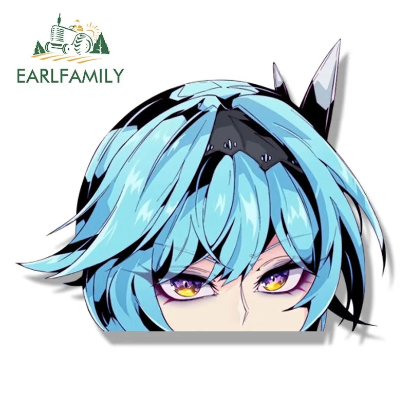 EARLFAMILY Street Punk Eula Fanart Car Sticker Anime Genshin Impact Sketch Waifu Decal JDM Cartoon Peeker Girl Stickers Car Wrap