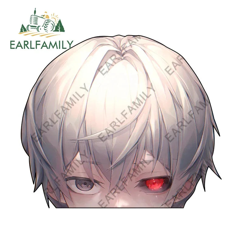EARLFAMILY 13cm x 9cm Cartoon Kaneki Ken Peeker Car Sticker Chibi Big Head Decal JDM Window Car Bumper Decoration