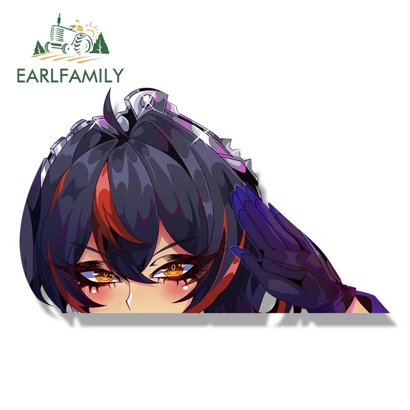 EARLFAMILY Ahegao Zhu Yuan Fanart Car Sticker Zenless Zone Zero Chibi Big Head Waifu Decal NSFW Cartoon Peek Girl Slap Stickers