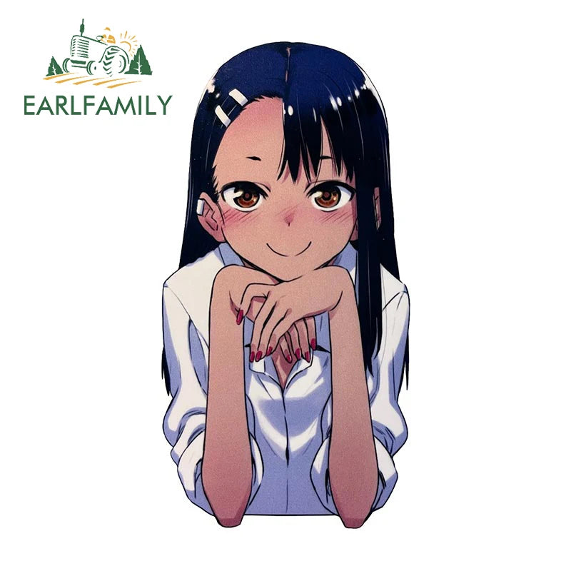 EARLFAMILY Nagatoro Hayase Peeker Car Sticker Anime JDM Rear Windshield Motorcycle Helmet Decal Waterproof Car Accessories
