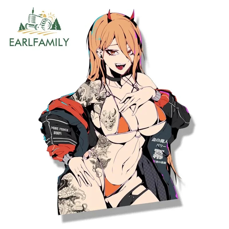 EARLFAMILY Gyaru Bikini Power Car Sticker Anime Fanart Waifu Decal JDM Window Trunk Decor Cartoon Peek Girl Stickers Car Wrap