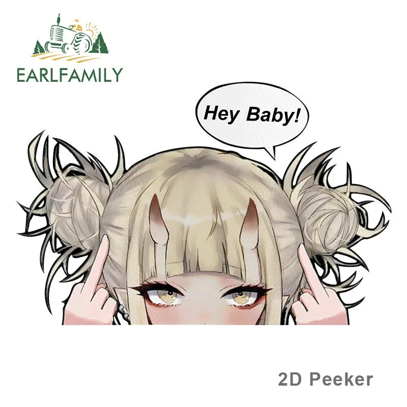 EARLFAMILY Cartoon Car Sticker for Himiko Toga Peeker Peek Anime Vinyl Stickers JDM Window Trunk Bumper Decal