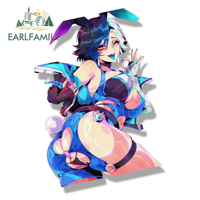 EARLFAMILY Rivals Bunny Lunasnow Fanart Car Sticker Cartoon Sketch Waifu Decal JDM Funny Peek Girl Graffiti Slap Stickers