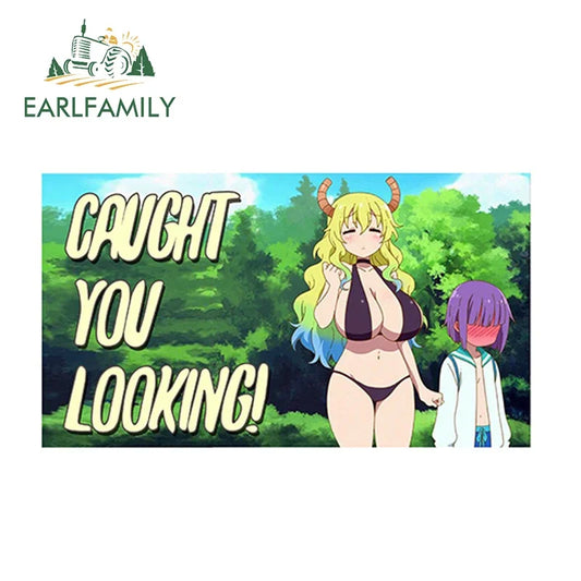 EARLFAMILY Caught You Looking! Vinyl Sticker for Window Bumper DIY Decal Cartoon Car Stickers