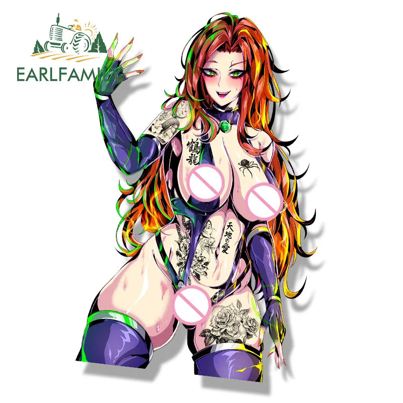 EARLFAMILY Ahegao Uzaki Tsuki Fanart Car Sticker Hot Anime Waifu Decal Chibi Big Head Peek Girl Graffiti Cartoon Slap Stickers