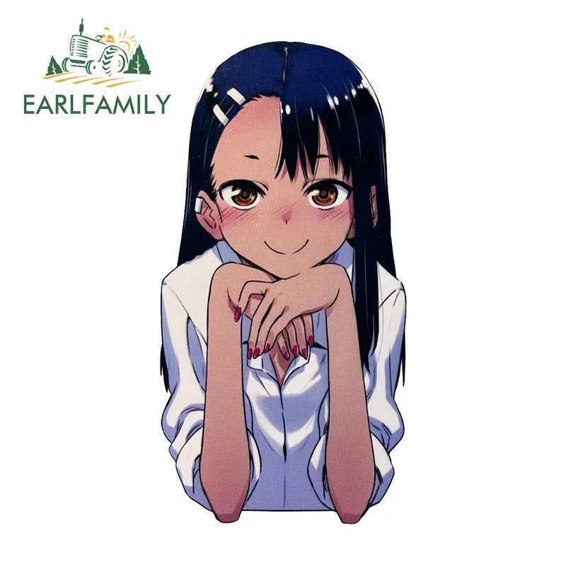 EARLFAMILY Nagatoro Hayase Peeker Car Sticker Anime JDM Rear Windshield Motorcycle Helmet Decal Waterproof Car Accessories