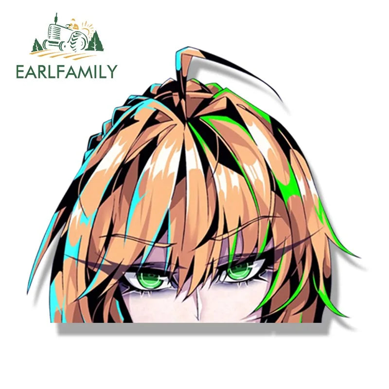 EARLFAMILY Ahegao Saber Artoria Pendragon Fanart Car Sticker Street Queen Sketch Waifu Decal Cartoon Tattoo Peeker Girl Stickers