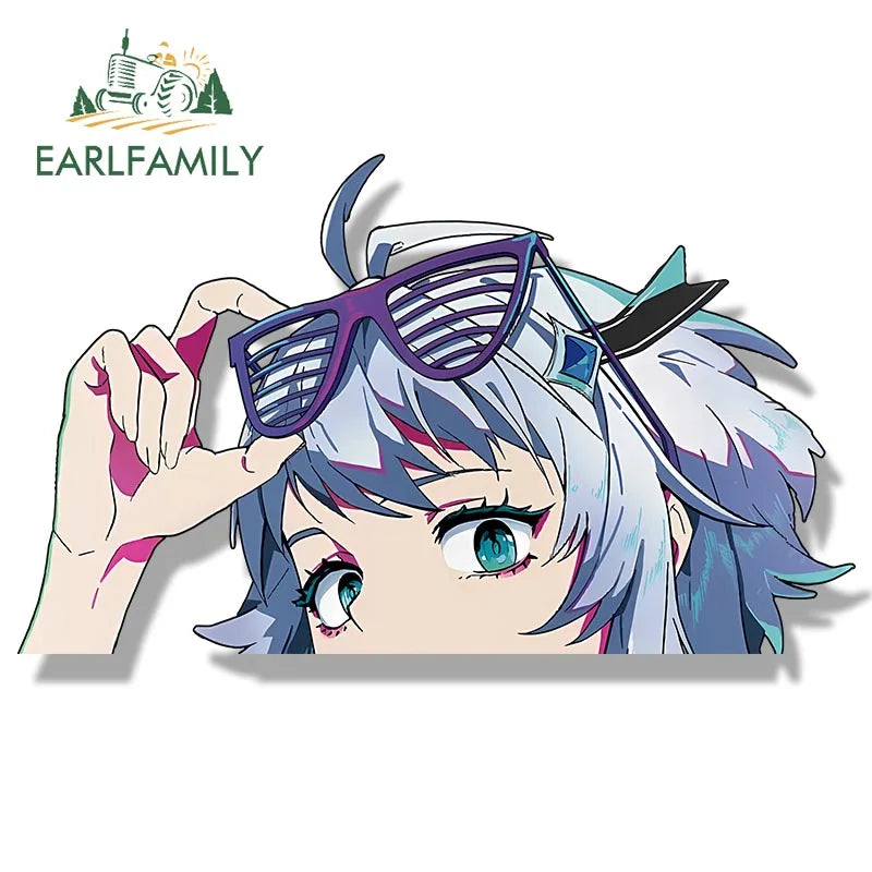 EARLFAMILY Gothic Punk Girl Peek Car Sticker Cartoon Anime Waifu Sketch Fanart Decal JDM Funny Peeker Stickers Car Graphics