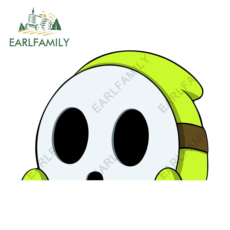 EARLFAMILY 13cm x 9cm Cartoon Shy Guy Peeker Car Sticker Chibi Big Head Decal JDM Window Car Bumper Graffiti Decoration