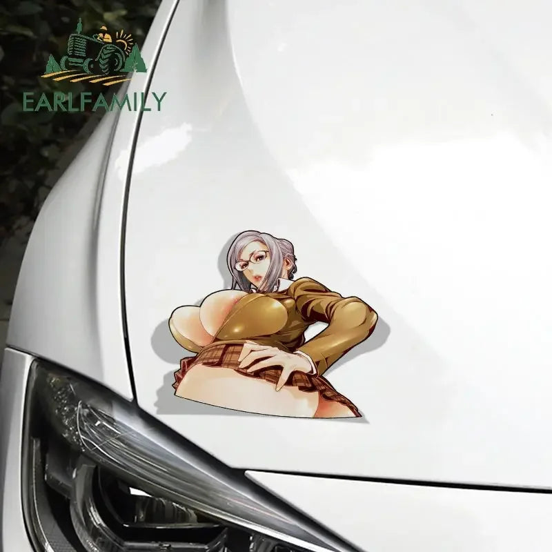 EARLFAMILY 13cm x 11.4cm Cartoon Shiraki Meiko Stickers Anime Vinyl Car Sticker JDM Rear Windshield Trunk Decal Car Wrap
