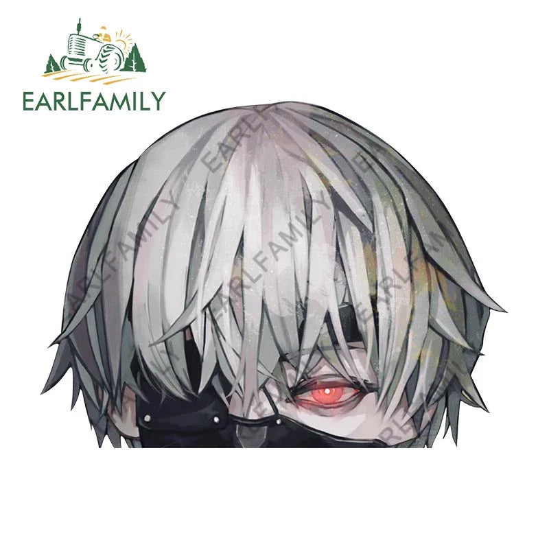 EARLFAMILY 13cm x 9cm Cartoon Kaneki Ken Peeker Car Sticker Chibi Big Head Decal JDM Window Car Bumper Decoration