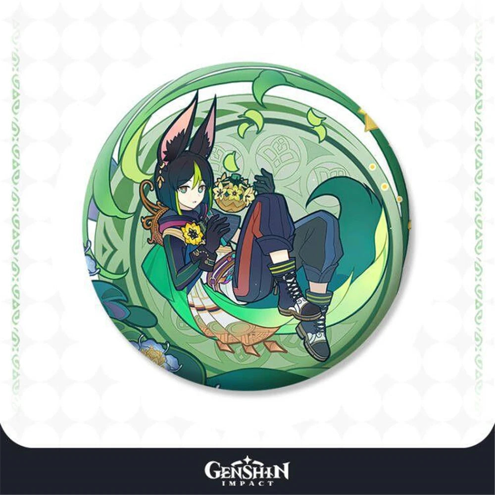 58mm Game Genshin Impact Blooming Festival‌ Tighnari Collei Kaedehara Kazuha Cosplay COSTUME Badge Pin SPTE Tinplate Brooch Prop