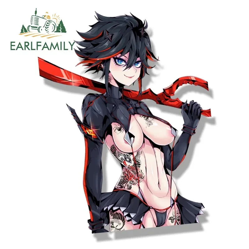 EARLFAMILY Gothic Matoi Ryuuko Car Sticker Janpan Anime Sketch Waifu Decal JDM Cartoon Peeker Girl Fanart Stickers