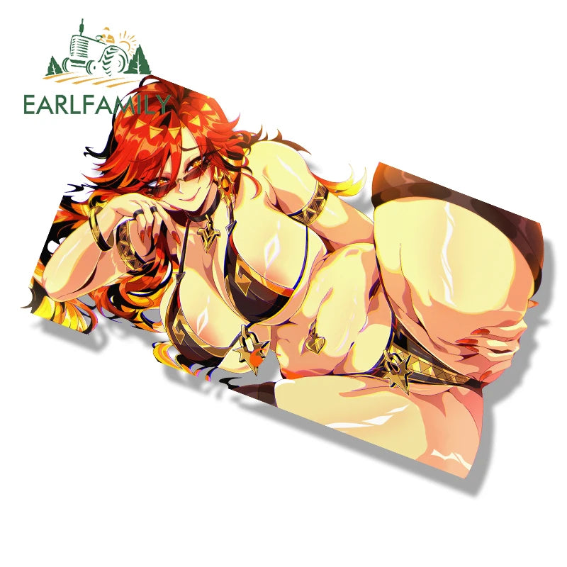 EARLFAMILY Bikini Mavuika Fanart Car Sticker Hot Genshin Impact Chibi Big Head Waifu Decal JDM Graffiti Helmet Peeker Stickers